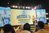 Foto : Ketua Umum DPP Partai Golkar sekaligus Menteri Energi dan Sumber Daya Mineral (ESDM) RI, Dr. Bahlil Lahadalia, SE, M.Si, secara resmi membuka Musyawarah Daerah (Musda) XI Golkar Maluku tahun 2025, di Gedung Baeleo Oikumene, Sabtu 8/11/2025